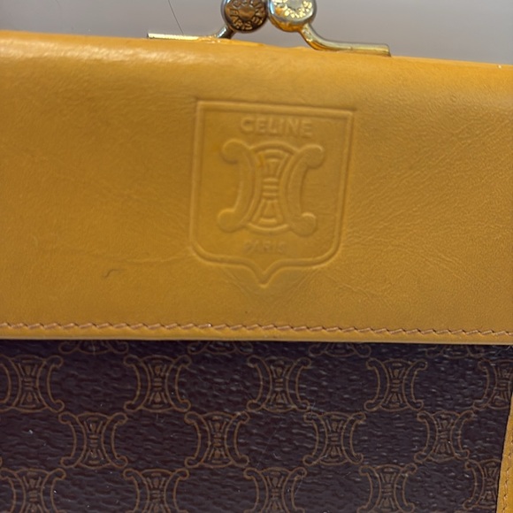 Celine wallet compact Kisslock Macadam coated canvas/leather brown & tan - Picture 3 of 17